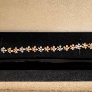 Authentic Na Hoku Plumeria Bracelet in Tri Color Gold with Diamonds - 7"